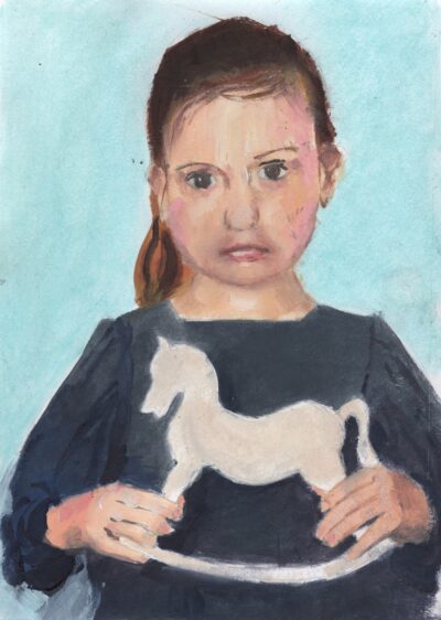 Hania z zabawką (olej na papierze, 7x10')