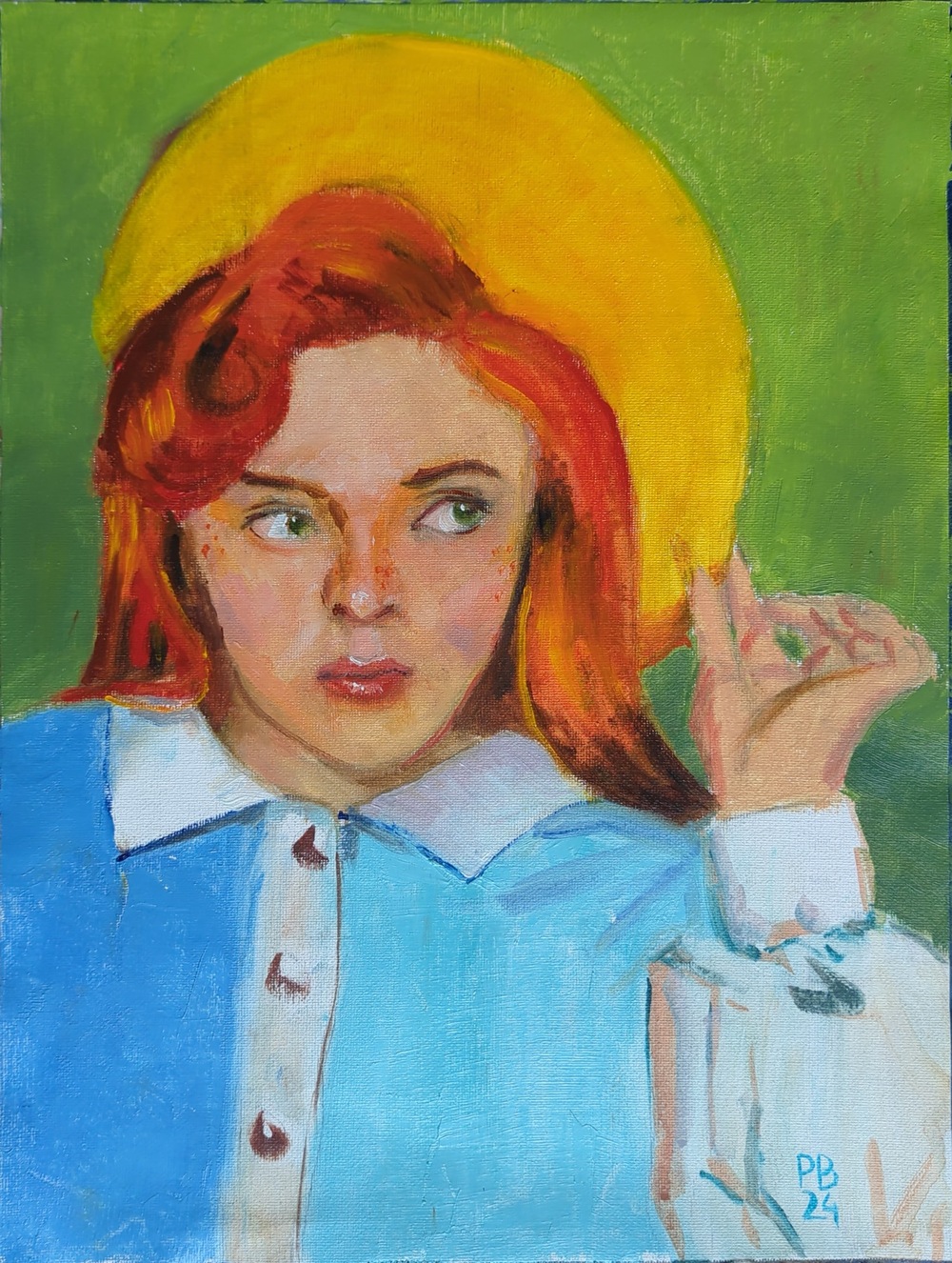 Żółty kapelusz (olej na płótnie, 30x40cm)