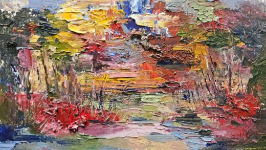 Abstrakcja rzeczno pejzażowa (olej na kartonie 18x24cm)